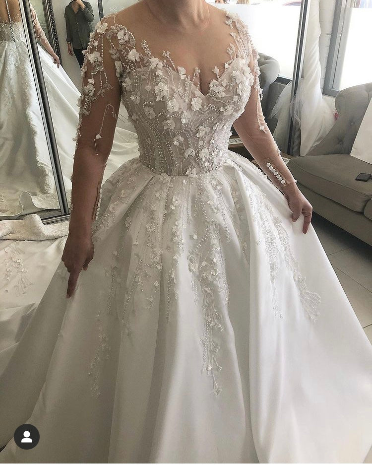 C2022-SLv87 Sheer long sleeve ball gown wedding dress