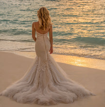 C2023-SS92 - spaghetti strap lace fit-and-flare wedding gown
