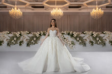 C2023-BG71Y -  beaded formal ball gown wedding dress w sheer detachable sleeve