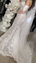 C2024-LS773 - robe de mariée bustier en dentelle avec manches longues transparentes amovibles