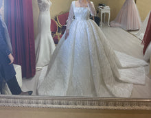 C2024-BG861 - beaded square neck wedding ball gown with sheer long sleeves