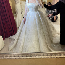 C2024-BG861 - beaded square neck wedding ball gown with sheer long sleeves