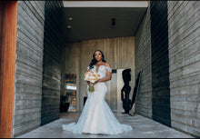 C2025-EA606 - Off the shoulder fit-to-flare beaded lace wedding gown