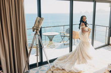 C2025-EA606 - Off the shoulder fit-to-flare beaded lace wedding gown