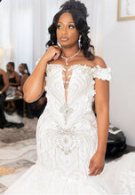 C2025-EA2855 - Off the Shoulder fit-and-flare beaded embroidery wedding gown