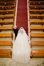 C2024-BG313 - Crystal beaded embroidered ball gown wedding dress with bling and long sleeves