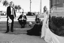 C2020-MArnold – ornate sleeveless fit-to-flare embroidered wedding gown