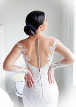 C2022-LS363 - Sheer illusion neckline long sleeve wedding gown with detachable train