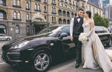 C2022-LS363 - Sheer illusion neckline long sleeve wedding gown with detachable train